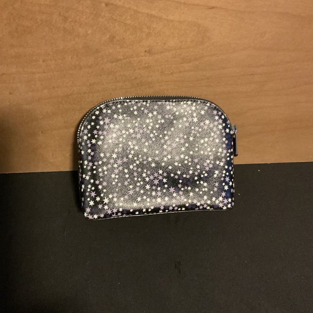 Michael Kors Black Star-Print Zip Cosmetic zipper Pouch with Silver Accents - Picture 2 of 2
